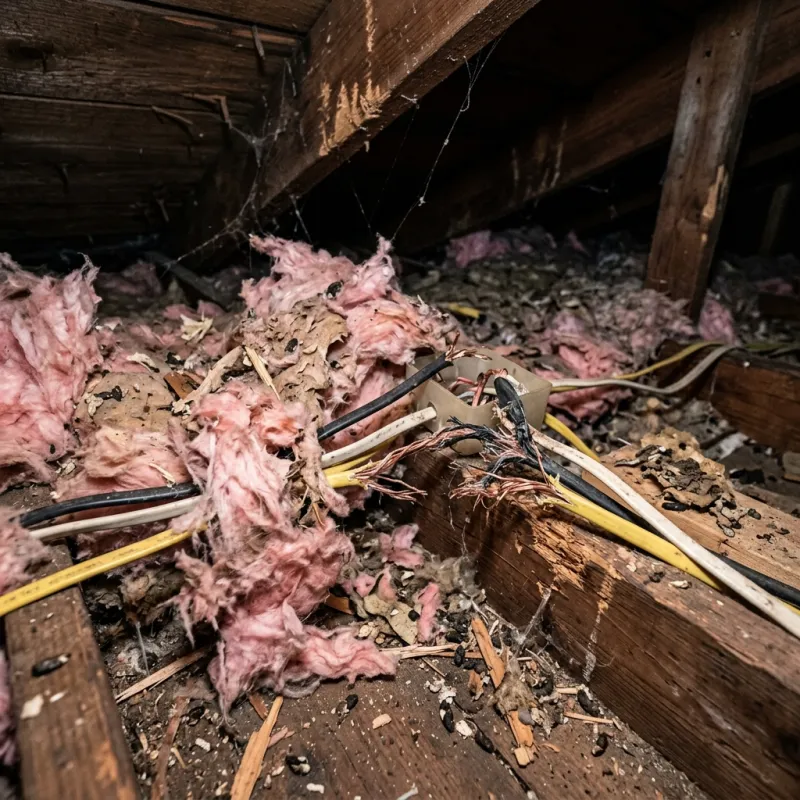 Contaminated ceiling insulation being assessed in a Balwyn roof space