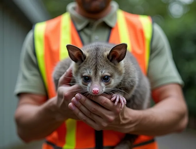 Animal handler safely recovering a deceased possum in Balwyn