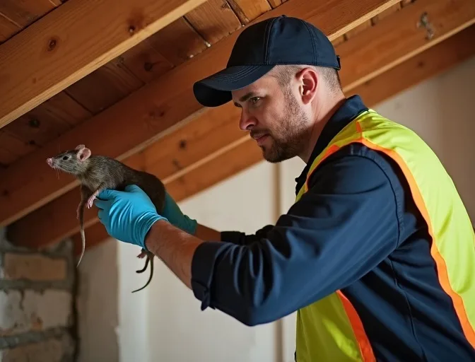 Technician inspecting a roof cavity for a dead rat in Balwyn
